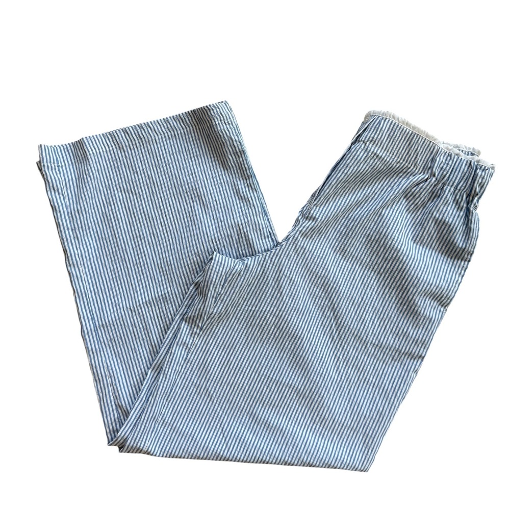 And Now This Womens Wide Leg Striped Pants Blue White Size M Elastic Waist